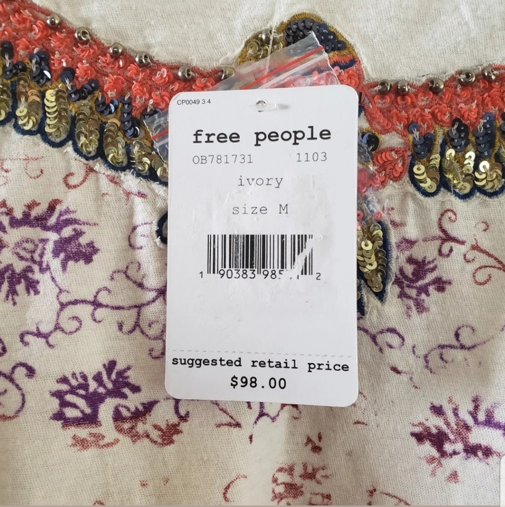 Free People White Crop Top with Embroidered Eagle - Picture 3 of 7
